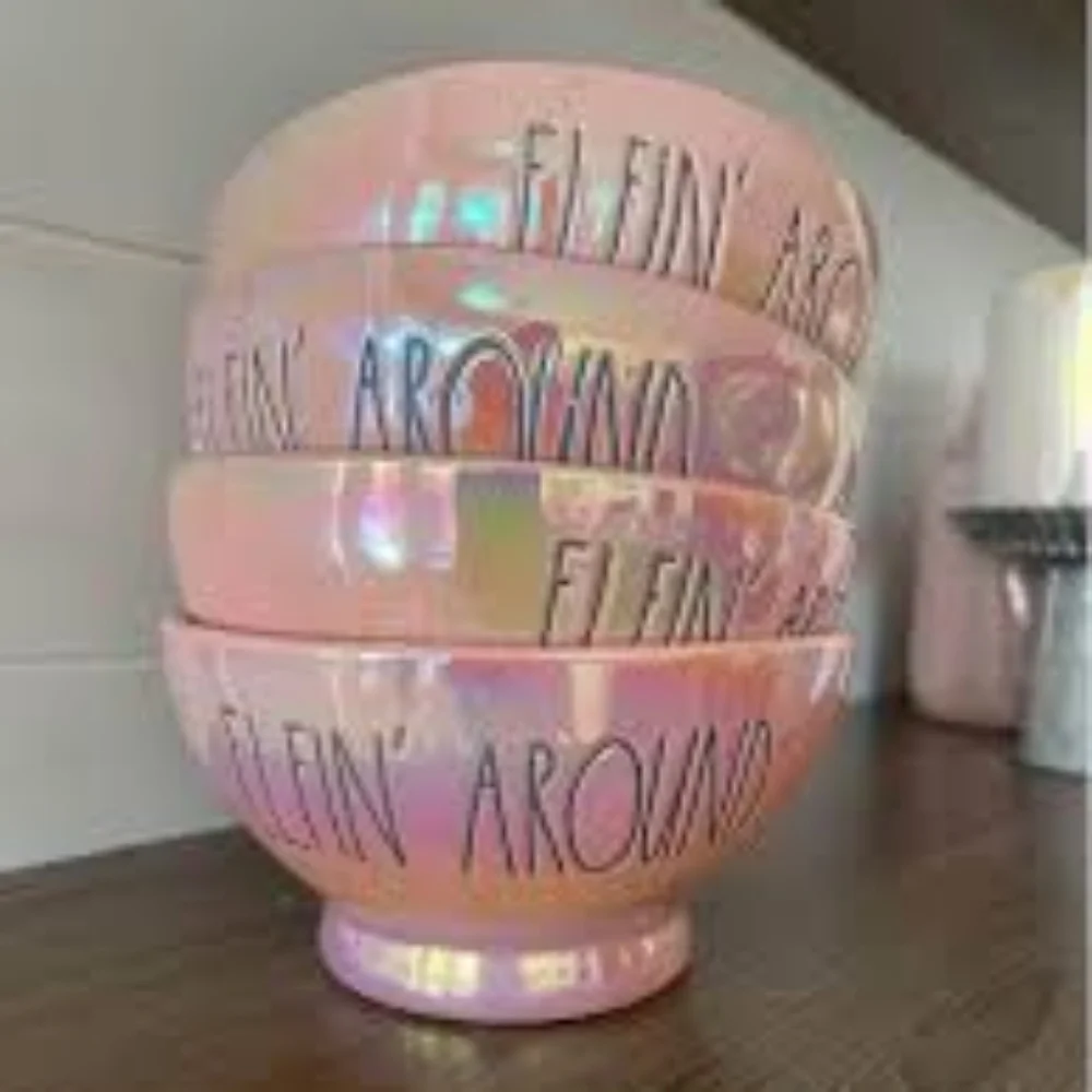 NEW Rae Dunn PINK Iridescent ELFIN AROUND Ceramic Bowl SET OF 4 Cereal Icecream